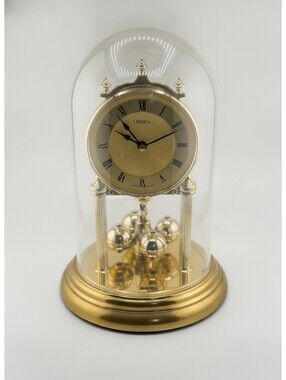 VTG Linden Quartz Anniversary Clock W. Germany Glass Dome Working
